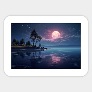 Moon Calm Lake Serene Landscape Surreal Sticker